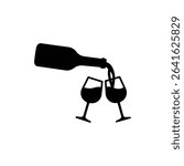 Wine Pouring into Double Glasses for Romantic Toast