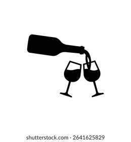Wine Pouring into Double Glasses for Romantic Toast
