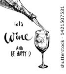 Wine pouring into glass and lettering in vintage hand-drawn style.