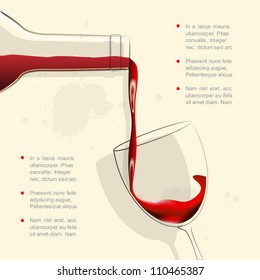  Wine pouring into wine glass. Vector illustration