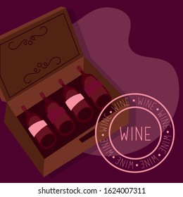 wine premium quality poster with bottles in box vector illustration design