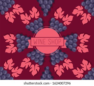 wine premium quality poster with grapes pattern vector illustration design