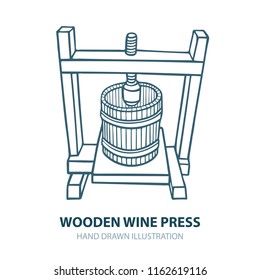 Wine press. Hand drawn wine press vector illustration.
Grape press sketch drawings set. Wine making theme concept design.