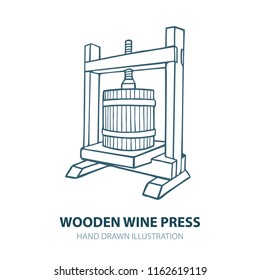 Wine press. Hand drawn wine press vector illustration.
Grape press sketch drawings set. Wine making theme concept design.