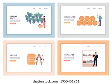 Wine processing industry web banners set of flat vector illustrations.