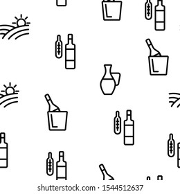 Wine Product Vector Seamless Pattern Thin Line Illustration