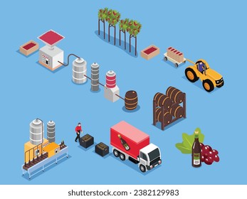 Wine production process stages infographic isometric 3d vector illustration concept