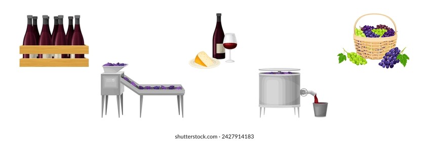 Wine Production Process and Winery Factory Vector Set