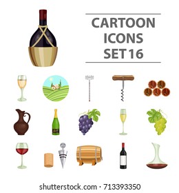 Wine production set icons in cartoon style. Big collection of wine production vector symbol stock illustration