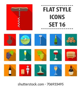 Wine production set icons in flat style. Big collection of wine production vector symbol stock illustration