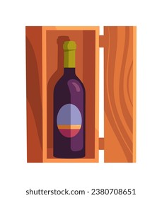 Wine production set. Wooden shelf with bottle with alcoholic drink. Beverage and tasty liquid. Template and layout. Cartoon flat vector illustration isolated on white background