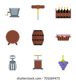 Wine production tradition icon set. Flat set of 9 wine production tradition vector icons for web isolated on white background