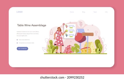 Wine production web banner or landing page. Wine aging in a wood barrel or clay amphora. Table and prestigious alcohol drink characteristics assemblage. Flat vector illustration