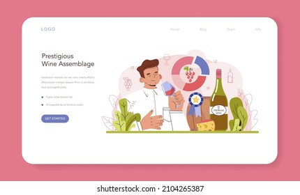 Wine production web banner or landing page. Wine aging in a wood barrel or clay amphora. Table and prestigious alcohol drink characteristics assemblage. Flat vector illustration