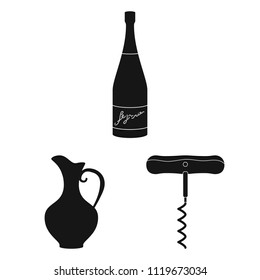 Wine products black icons in set collection for design. Equipment and production of wine vector symbol stock web illustration.