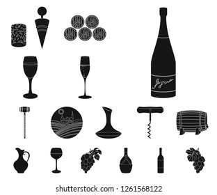 Wine products black icons in set collection for design. Equipment and production of wine vector symbol stock web illustration.