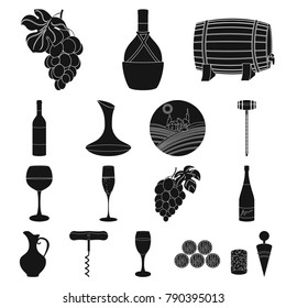 Wine products black icons in set collection for design. Equipment and production of wine vector symbol stock  illustration.