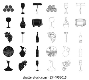 Wine products black,outline icons in set collection for design. Equipment and production of wine vector symbol stock web illustration.