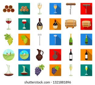 Wine products cartoon,flat icons in set collection for design. Equipment and production of wine vector symbol stock web illustration.