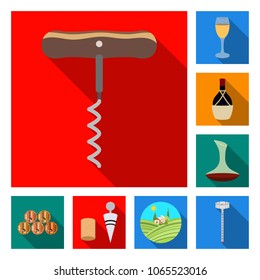 Wine products flat icons in set collection for design. Equipment and production of wine vector symbol stock web illustration.