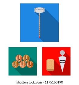 Wine products flat icons in set collection for design. Equipment and production of wine vector symbol stock web illustration.