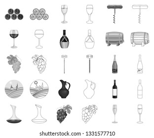 Wine products monochrome,outline icons in set collection for design. Equipment and production of wine vector symbol stock web illustration.