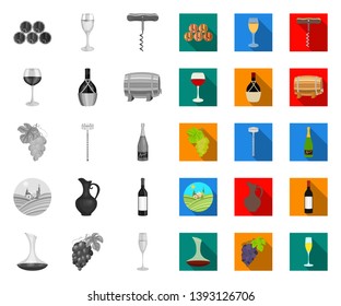 Wine products mono,flat icons in set collection for design. Equipment and production of wine vector symbol stock web illustration.