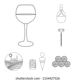 Wine products outline icons in set collection for design. Equipment and production of wine vector symbol stock web illustration.