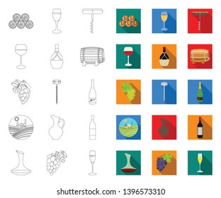 Wine products outline,flat icons in set collection  design. Equipment and production  wine vector symbol stock web illustration.