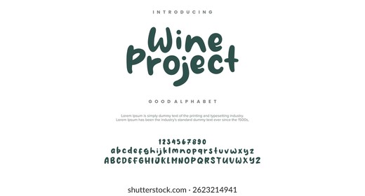 Wine Project Fonte Elegante Criativa Mão Desenhada Maiúscula e Número. Street Art Classic Lettering Fashion Designs Tipografia moderna serif decorativa vintage conceito vetor ilustração