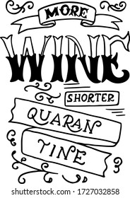Wine Quarantine Funny Quote Vector. Modern lettering, typography affirmation