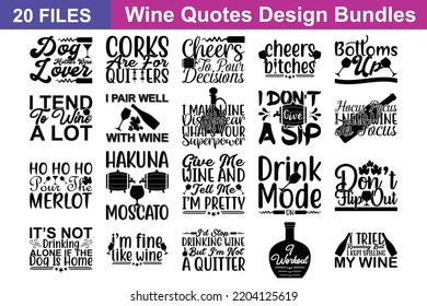 Citas de vinos paquete svg. Citas sobre archivos de Wine, Wine Corte Bundle de 20 svg eps Archivos para cortar máquinas Cameo Cricut, Wine Quotes