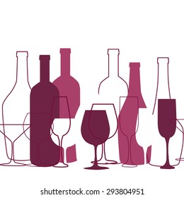 wine red abstract background with bottles and glasses