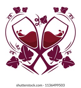 wine red cups with leafs frame