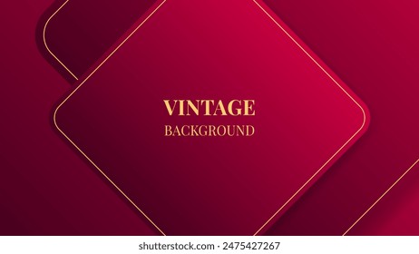 Wine red gradient abstract background with gold rounded squares, lines and shadows. Modern geometric pattern. Shiny poster or web banner template	
