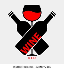 Wine Red logo with wine bottle and wineglass. Vector Illustration