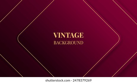 Wine red modern abstract background with gradient rounded squares and golden lines. Vintage design