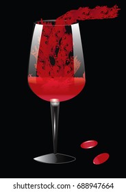 Wine red is poured into a glass - black background - art creative modern illustration, vector.