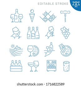 Wine related icons. Editable stroke. Thin vector icon set