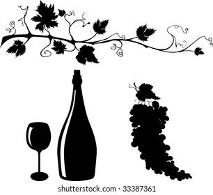 Wine related objects silhouettes set