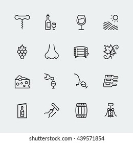 Wine related vector icon set in thin line style