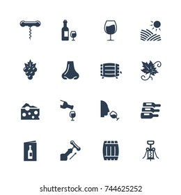 Wine related vector icon set in glyph style