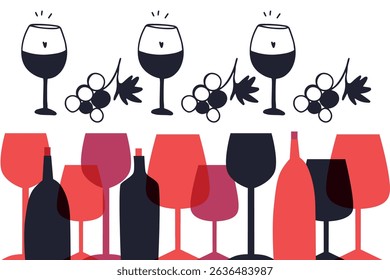 Vinho. Restaurante. Arte em linha, vetor	
