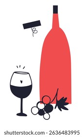Wine. Restaurant. Line art, vector	

