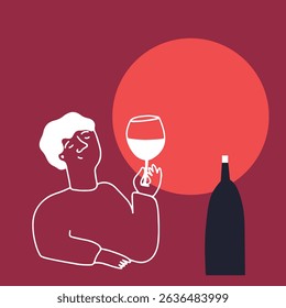 Wine. Restaurant. Line art, vector	
