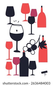 Wine. Restaurant. Line art, vector	

