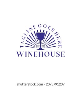 Wine Restaurant Logo Bar House Vector Design Silhouette Vintage Badge