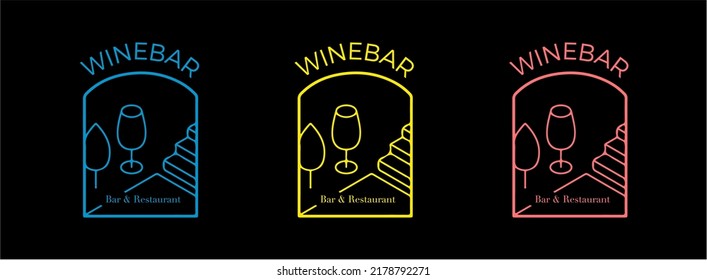wine restaurant logo bar house vector design silhouette vintage neon badge. Elegant, Premium, Minimal, Modern and Luxury Corporate wine house icon design business card template set.