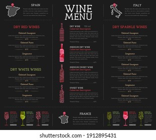 Wine restaurant menu design with watercolor texture. Chalk board background