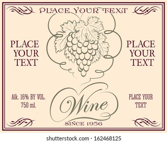 wine retro label with bunch of grapes